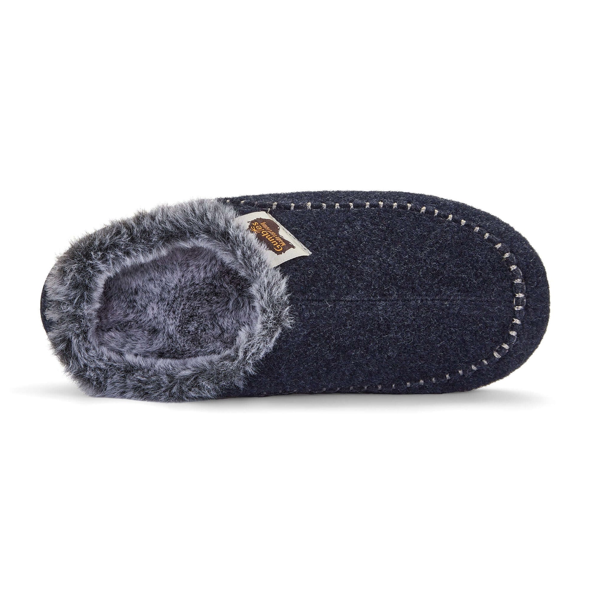 Ossa Low - Men's - Navy & Grey back view showing plush faux fur lining and durable sole.