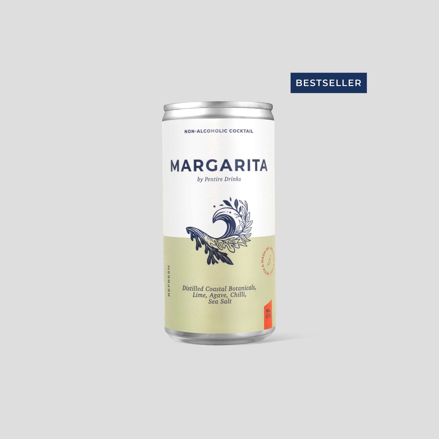 Pentire Margarita canned non-alcoholic cocktail with coastal botanicals, lime, agave, chili, and sea salt.