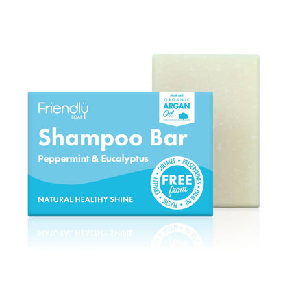 Shampoo bar with packaging labeled 'Friendly Soap' on a white background