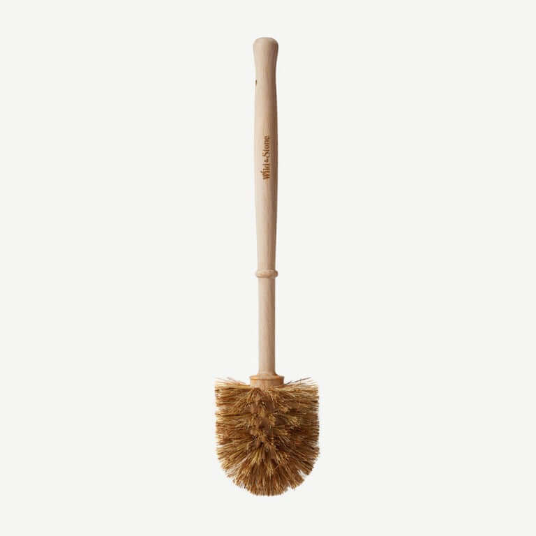 Bamboo toilet brush with bristle head on a white background