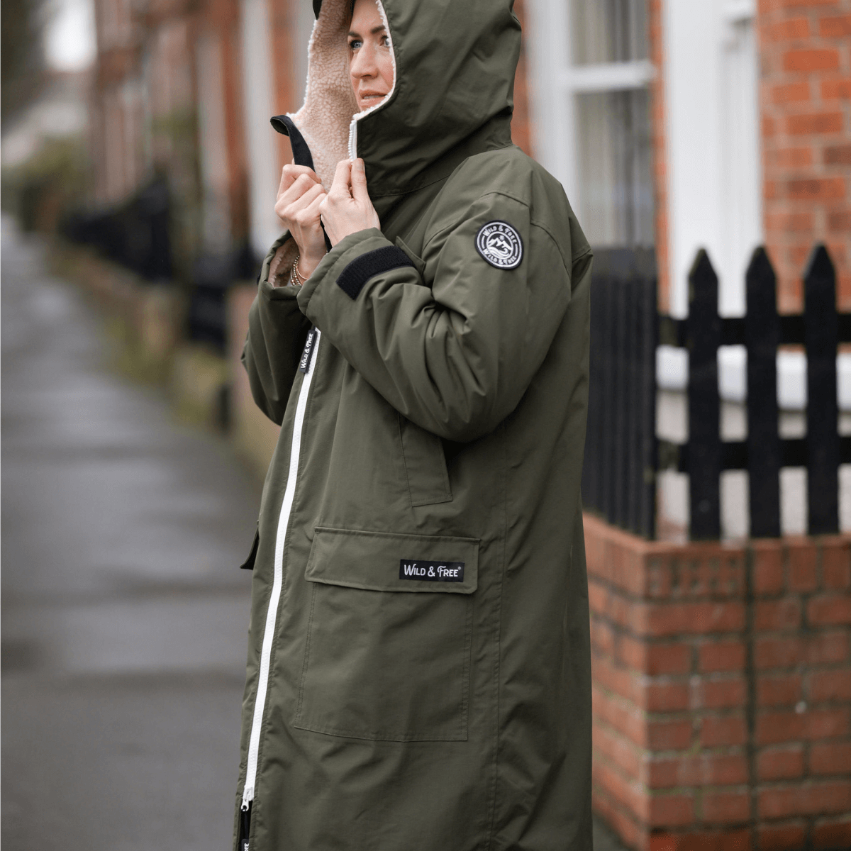 Raincoat & Changing Robe in One - The Classic Cobe Olive Green, fleece-lined and waterproof design.