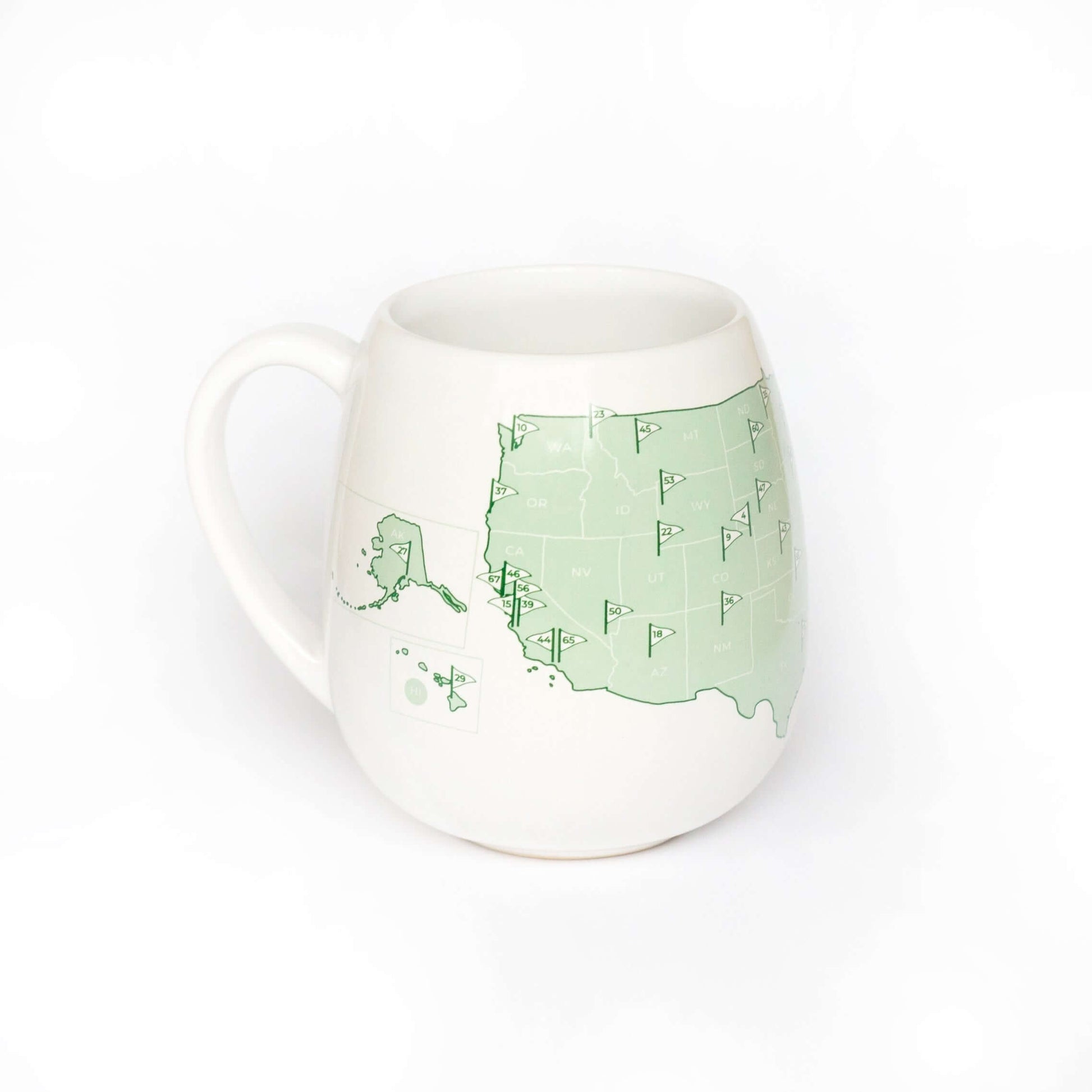 US Golfer's Mug featuring a map of the United States, perfect gift for golfers who love to travel.