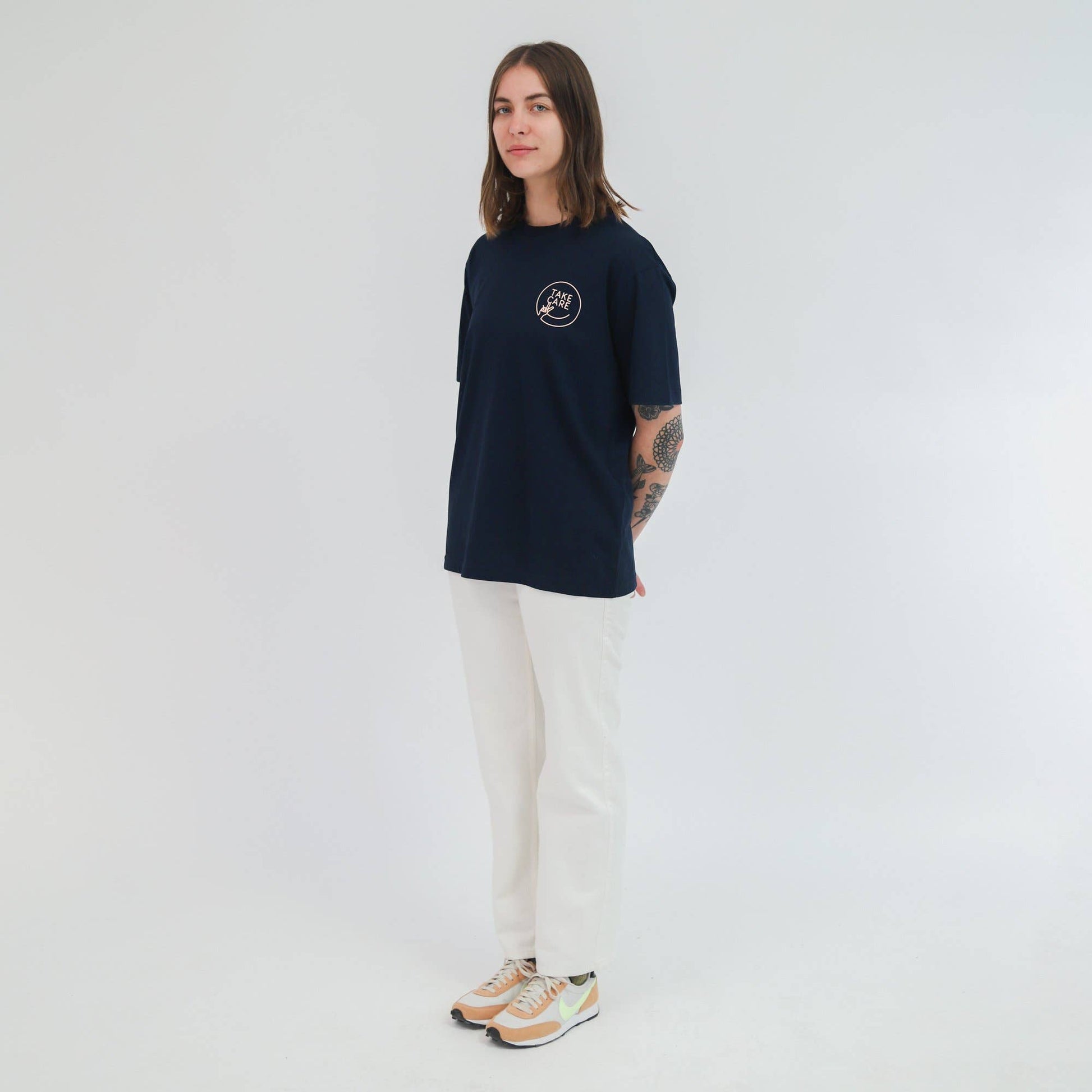 Take Care unisex T-shirt from Eco-Friendly-Online-Shop, featuring a mindful design for everyday sustainable style.