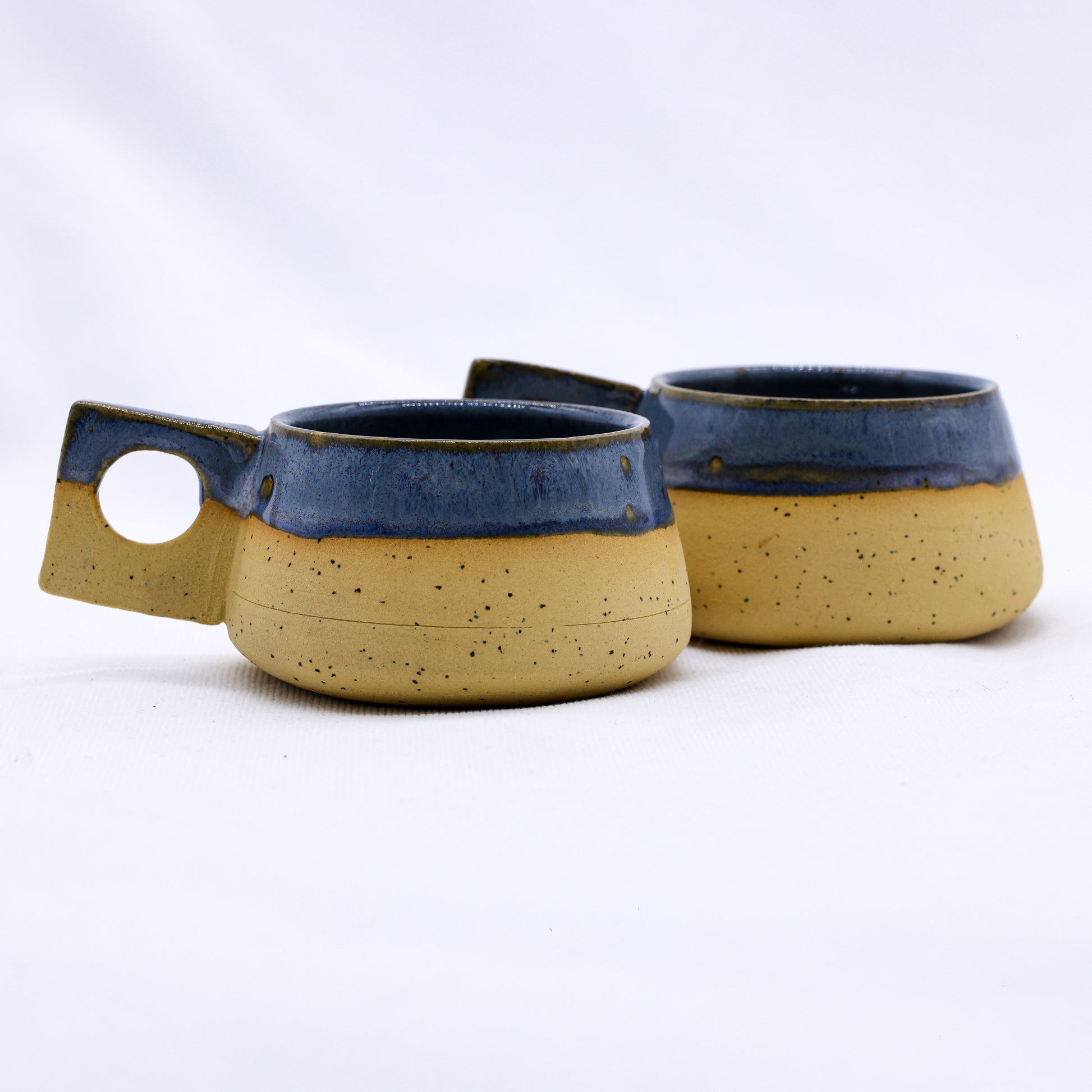 TerraBlu Formo Handmade Ceramic Stoneware Coffee Mug in blue and yellow, eco friendly online shop in Brighton and Hove.