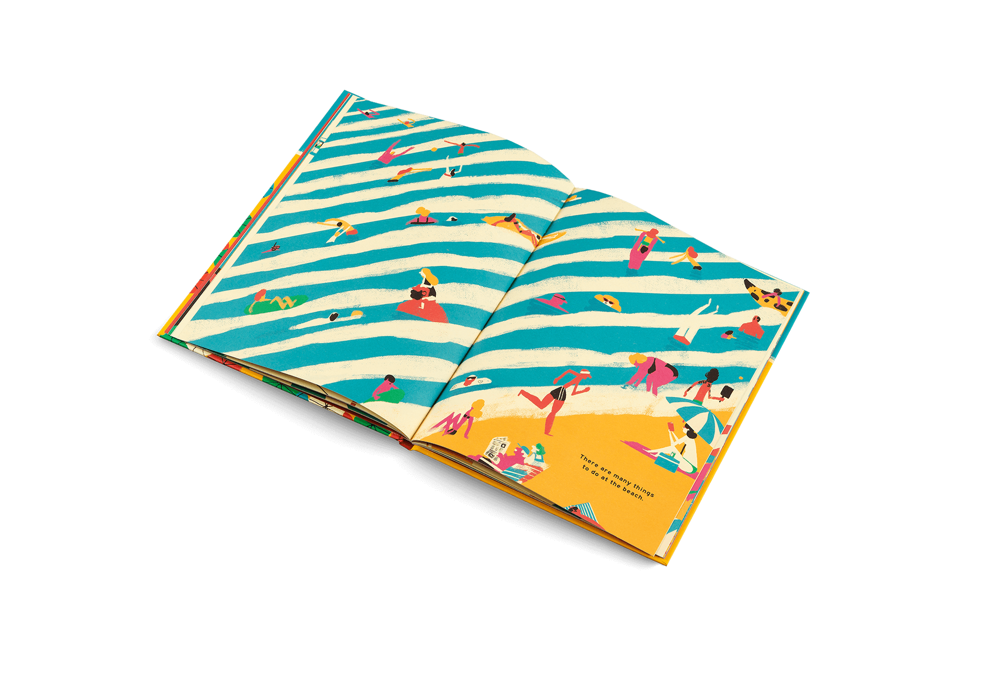 Colorful illustration from the Childrens Picture Book - The Beach by Ximo Abadía showing beach scenes and activities.