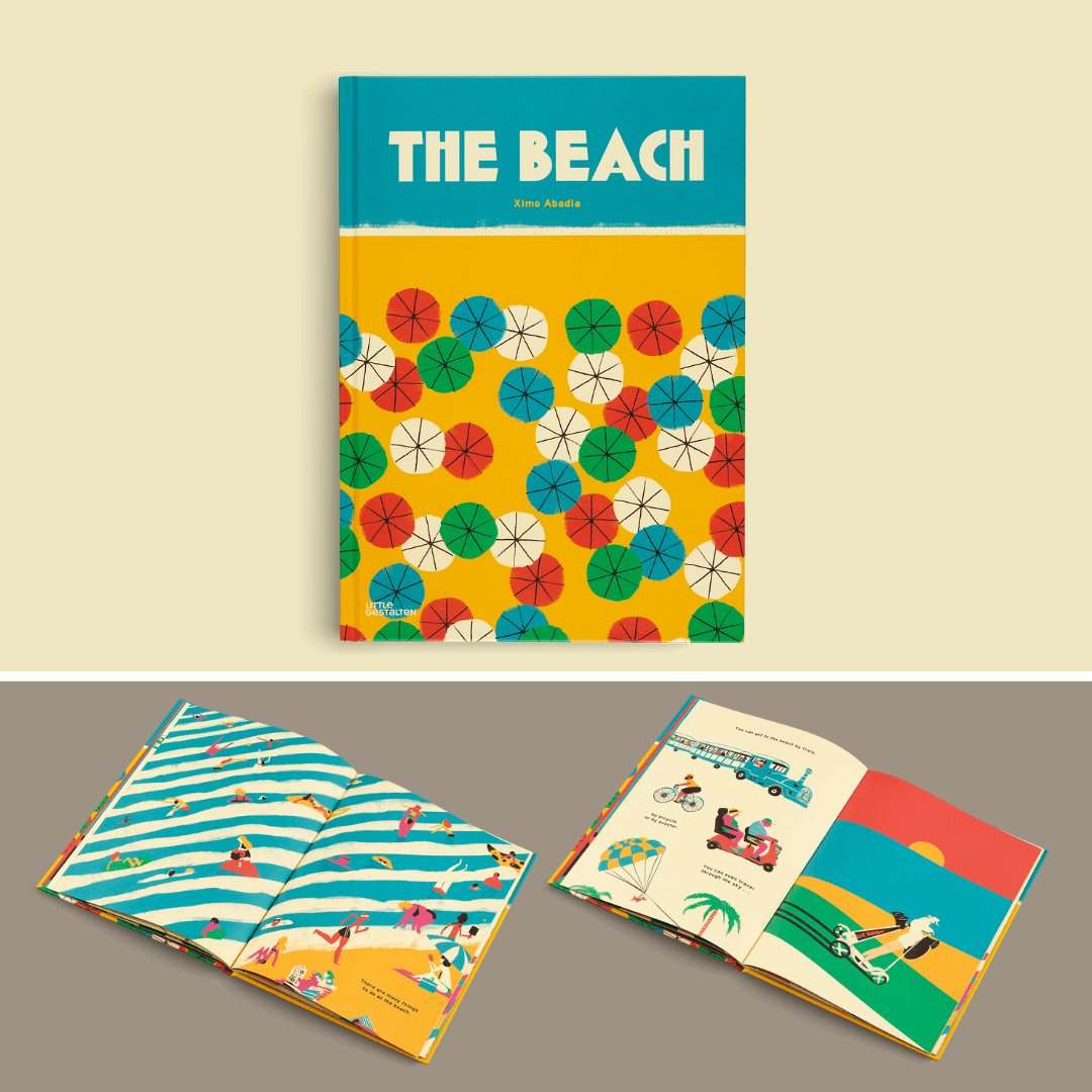 Childrens Picture Book - The Beach by Ximo Abadía showcasing vibrant illustrations and open pages.