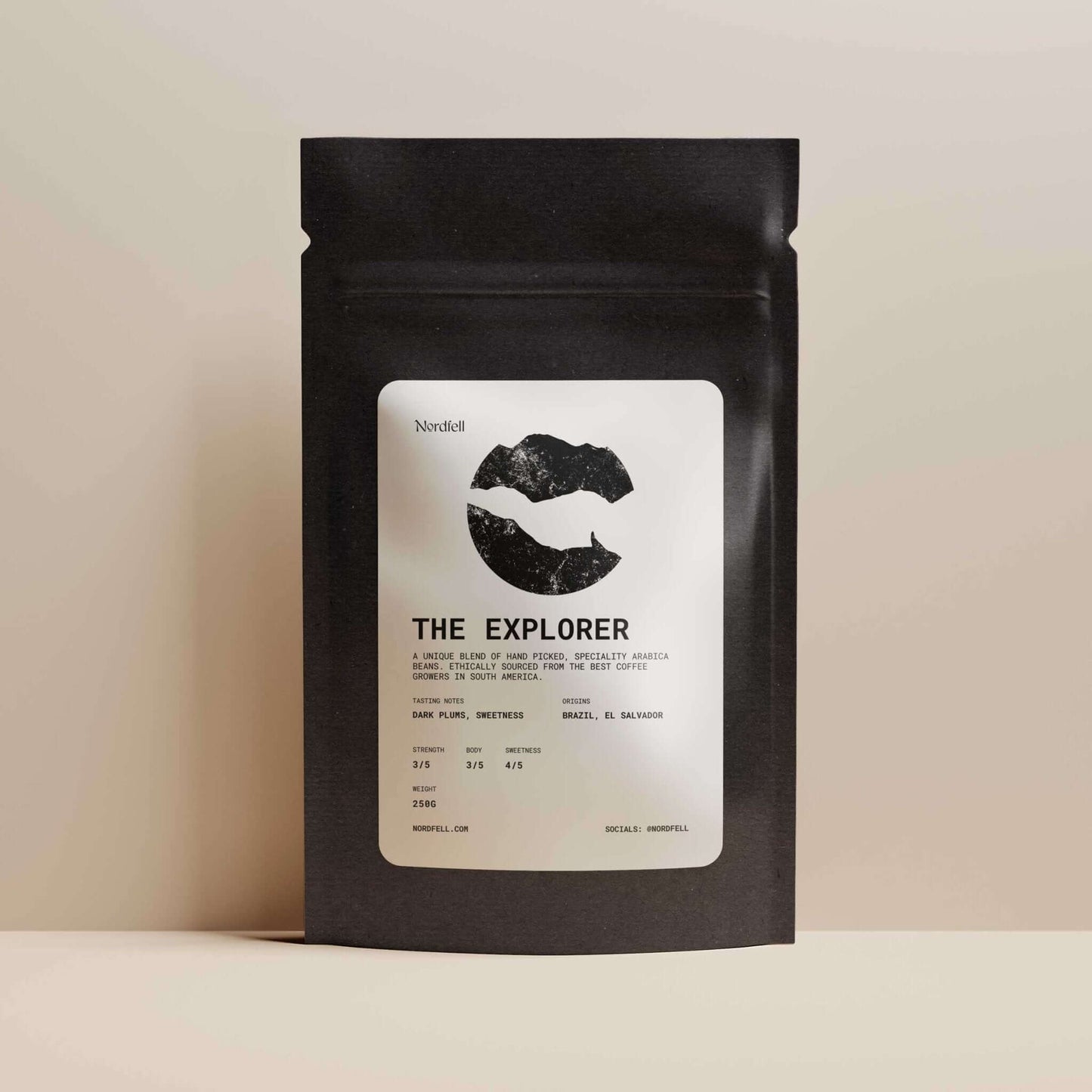 The Explorer (250g) coffee bag featuring specialty Arabica beans from South America.