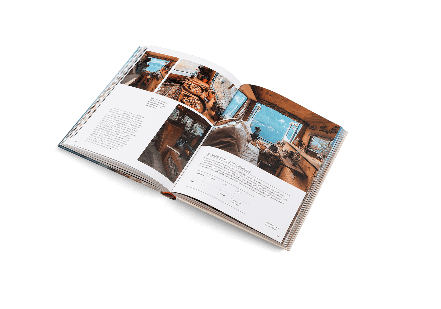 Open book with interior design images on a white background