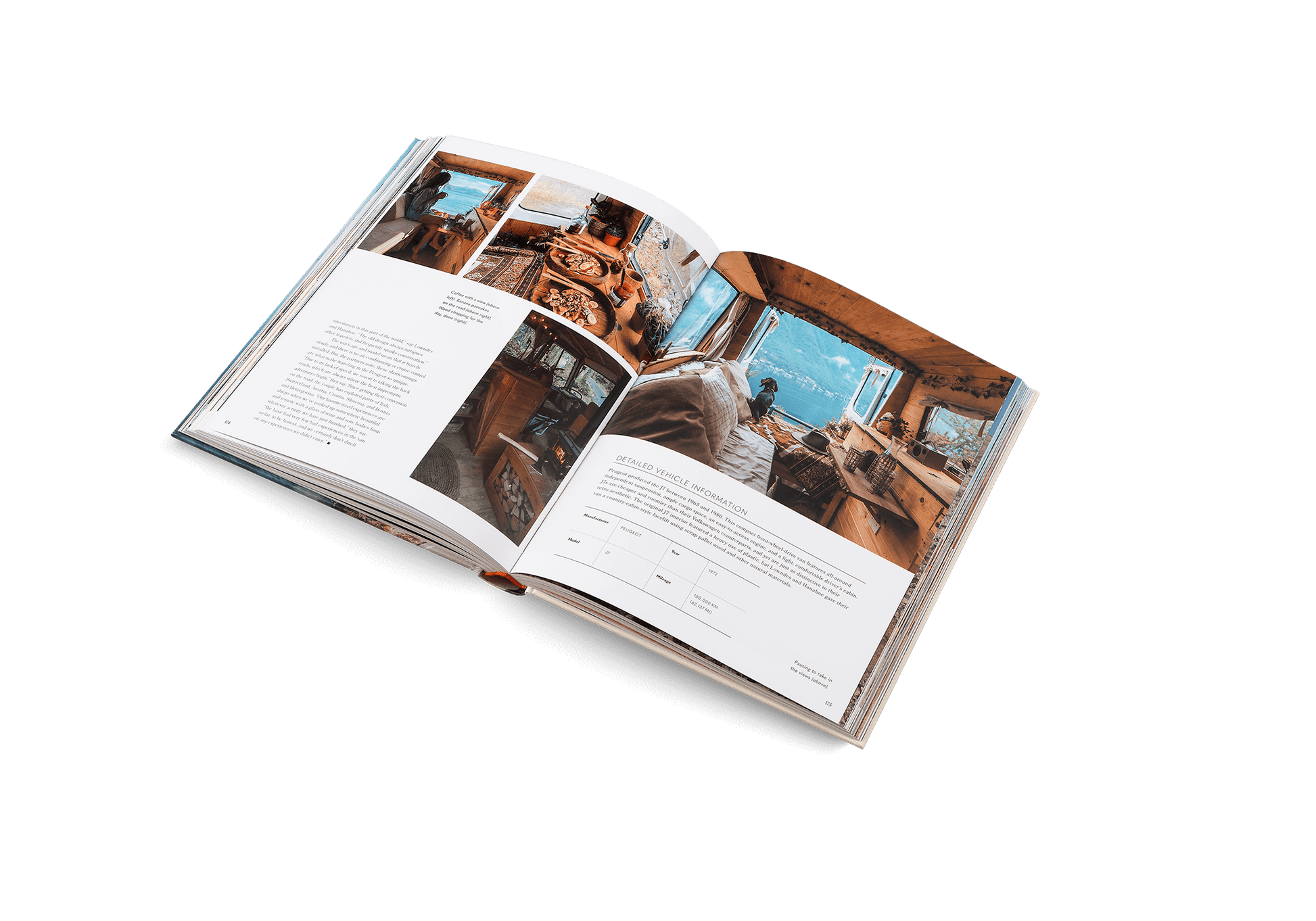 Open book with interior design images on a white background