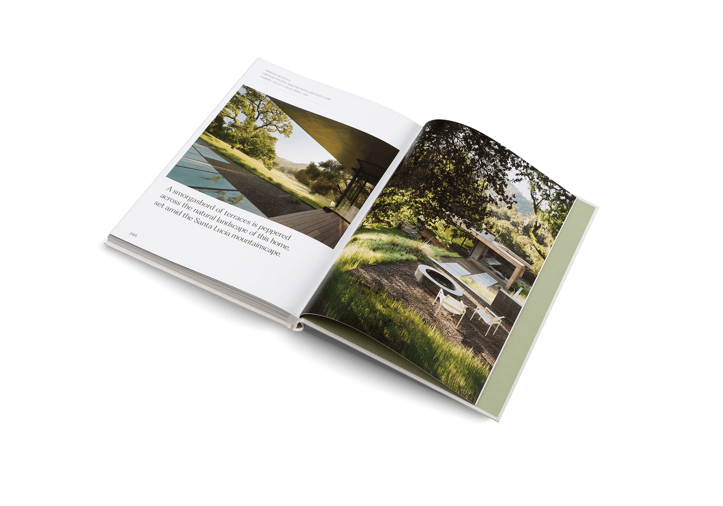 Page spread from The House of Green - Explore Biophilic Architecture showcasing natural design elements.
