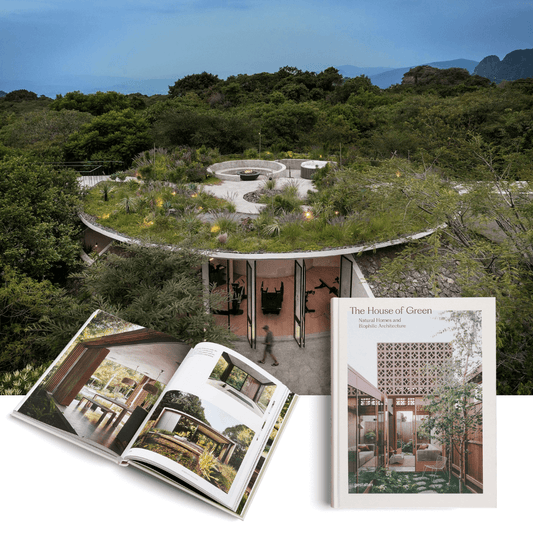 The House of Green - Explore Biophilic Architecture book showcasing eco-friendly designs in a lush natural setting.