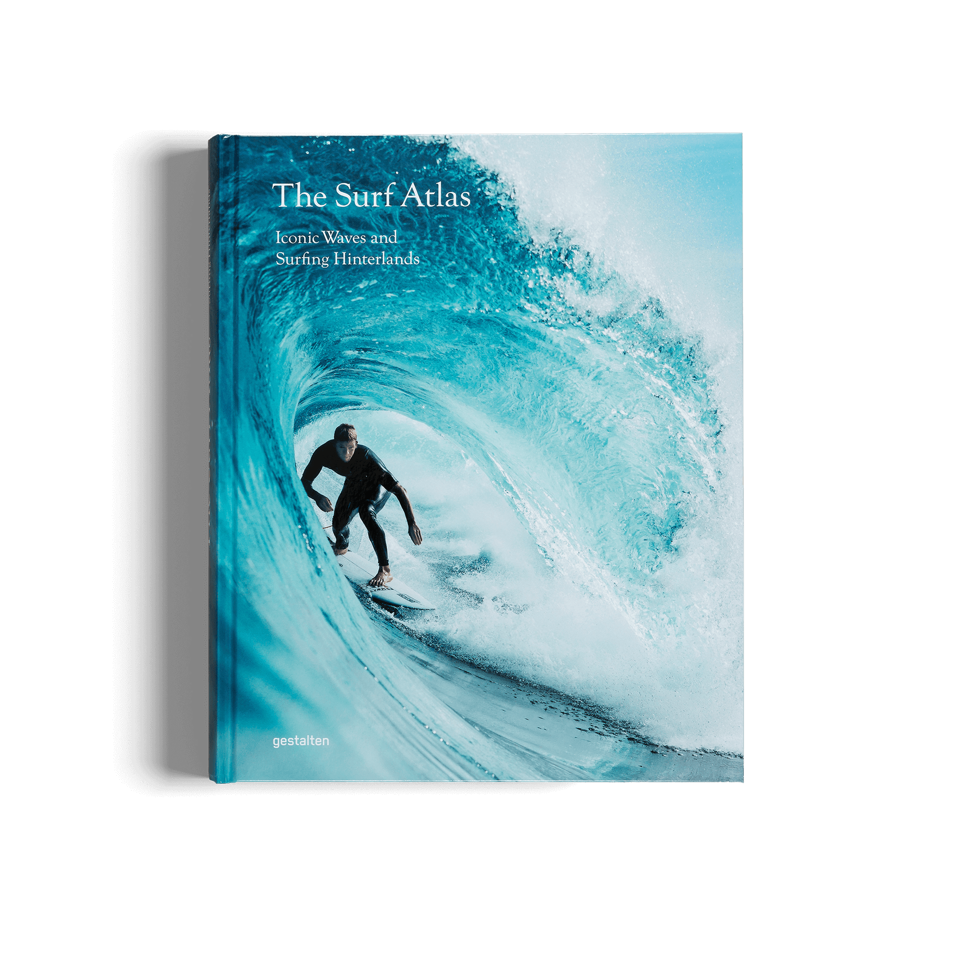 Book titled 'The Surf Atlas' with a surfer on a wave on the cover
