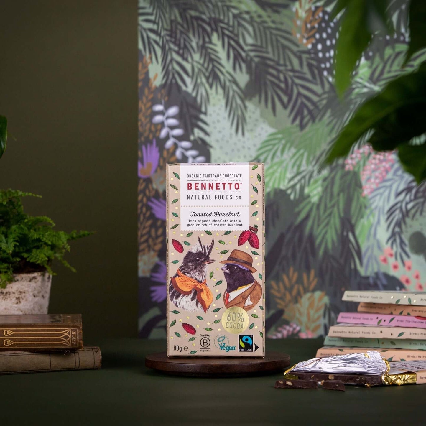 Toasted Hazelnut organic chocolate product by Bennetto Natural Foods Co displayed in eco-friendly online shop in UK, Brighton and Hove.