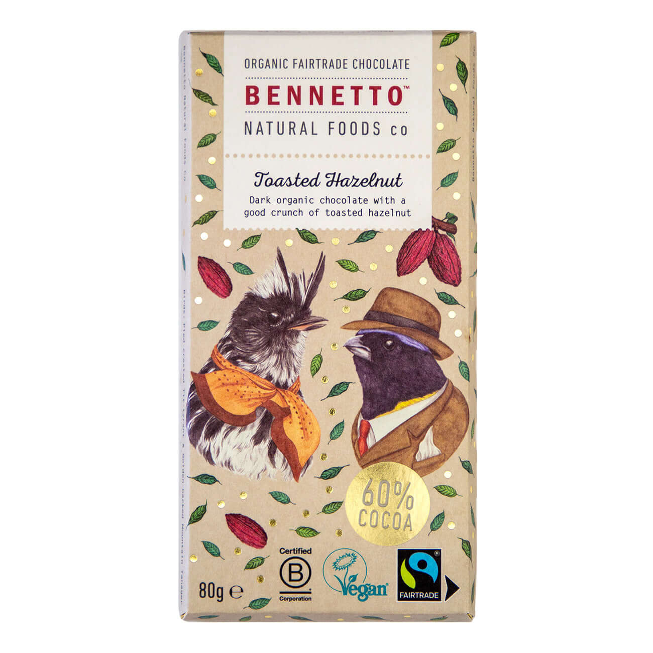 Toasted Hazelnut chocolate bar with organic dark chocolate and toasted hazelnuts from Bennett's eco Friendly Online Shop in UK.