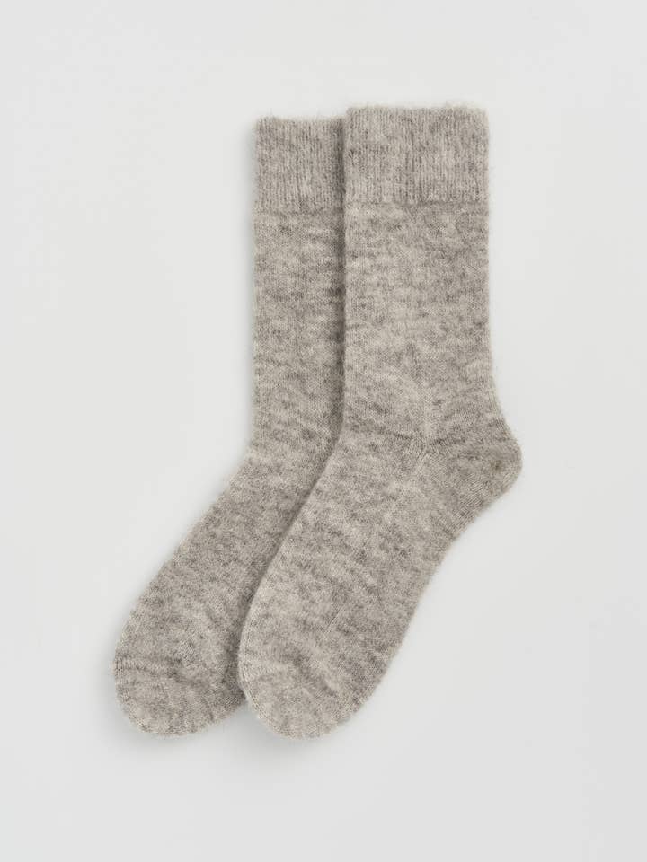 Alpaca Bed Socks in soft gray color, ultra-soft luxury socks made from alpaca wool.