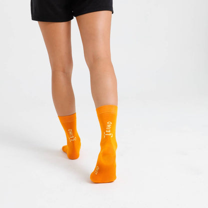Unisex Orange Leiho Street Style Bamboo Socks from Eco-Friendly-Online-Shop, offering breathable, ethically made footwear for everyday comfort.