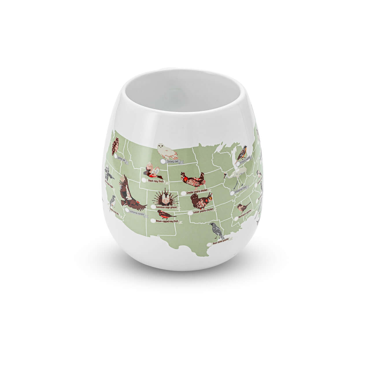 US Birder's Checklist Mug featuring a map of the US and illustrations of birds, perfect for bird watching enthusiasts.