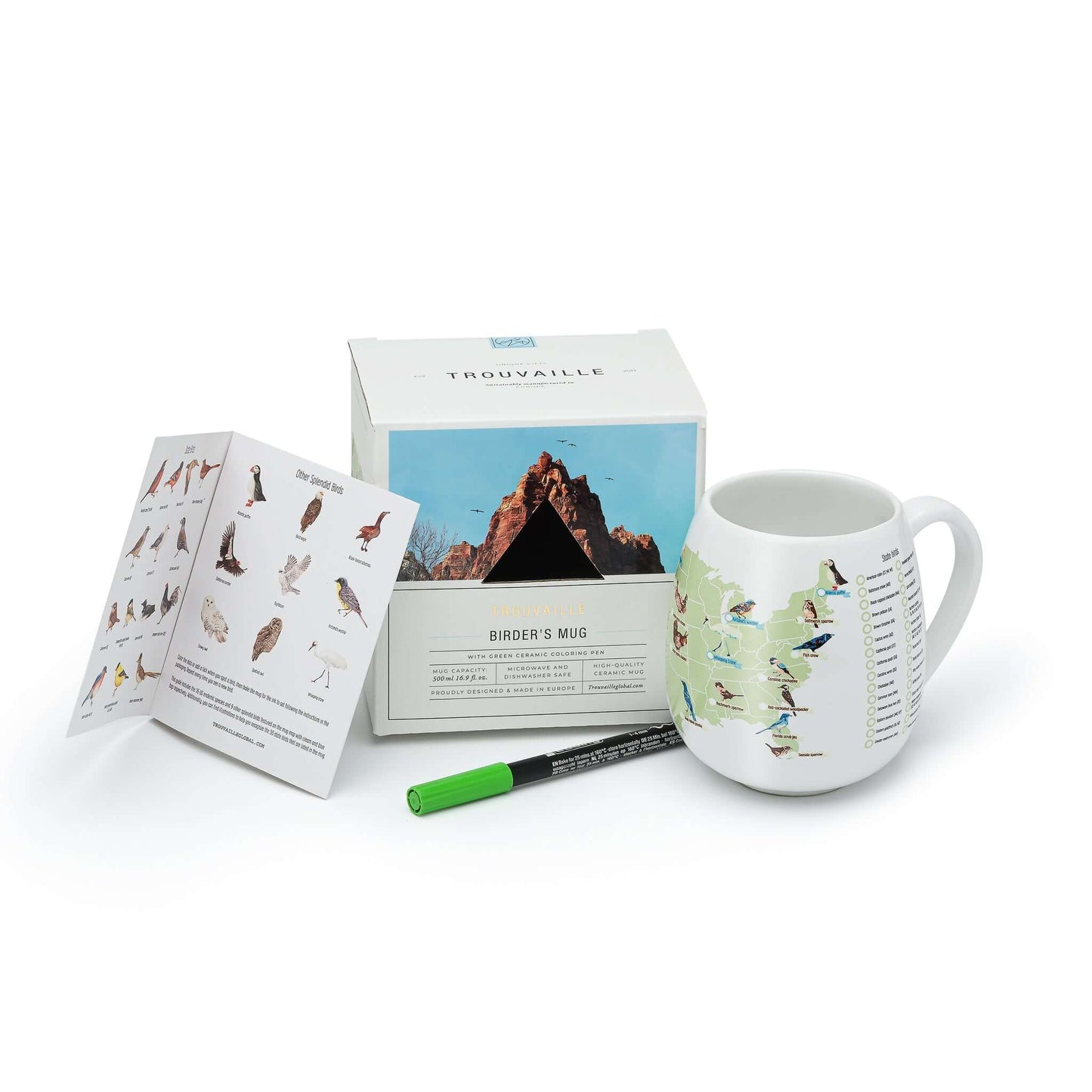 US Birder's Checklist Mug with illustrations and packaging, perfect for bird watching enthusiasts.