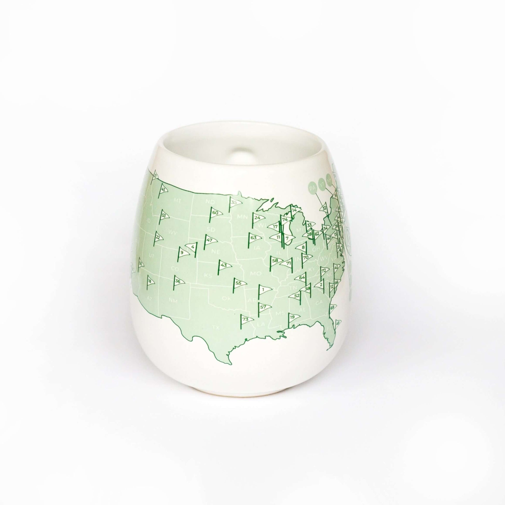 US Golfer's Mug featuring a map of the United States with golf course flags.
