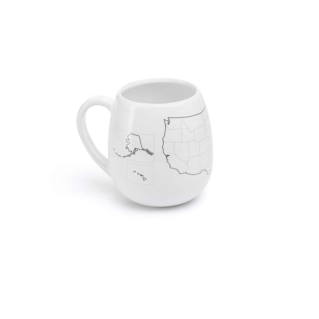 USA Map Colour In Travel Mug showcasing outline of states for coloring in travel memories.