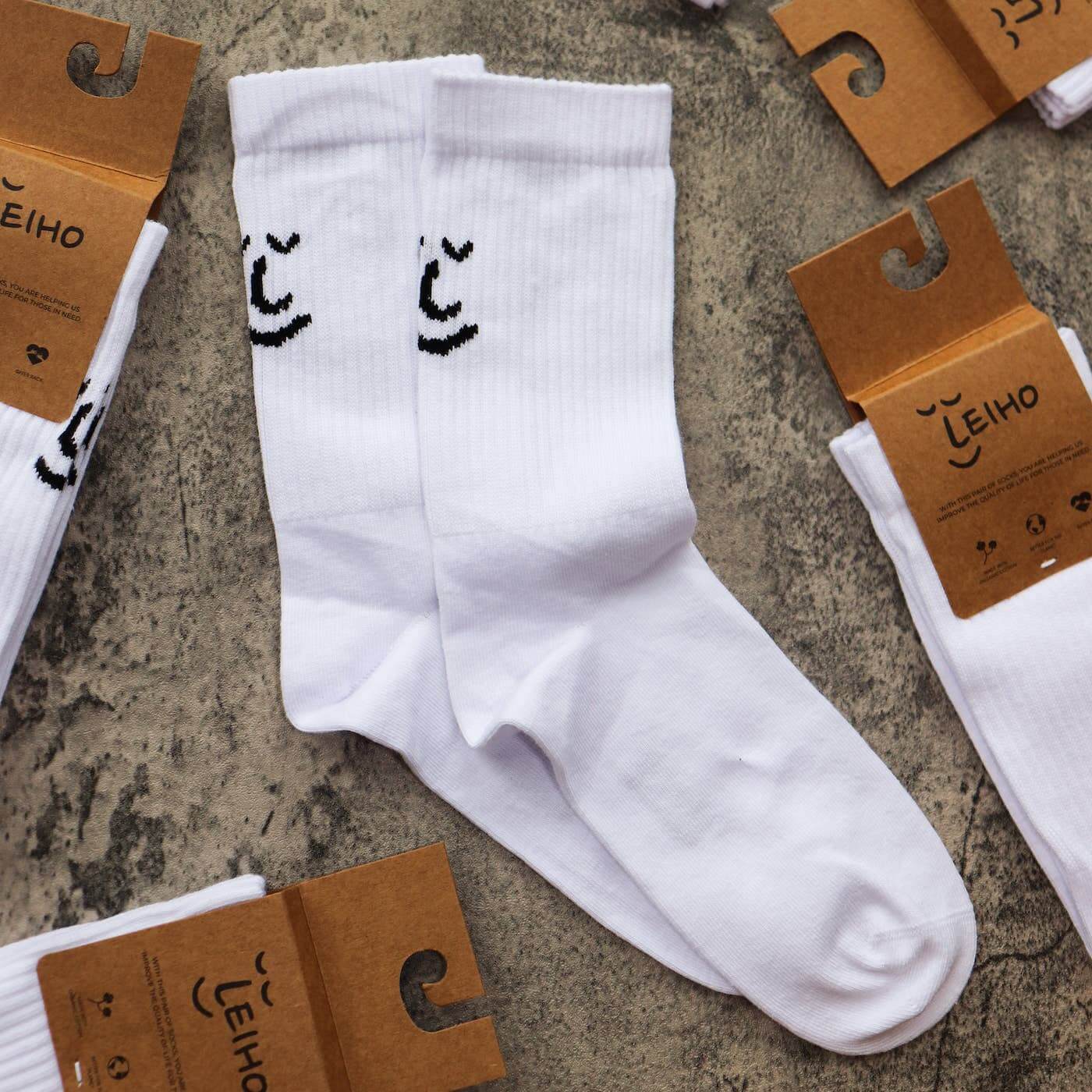 White Organic Cotton Smiley Socks by Leiho