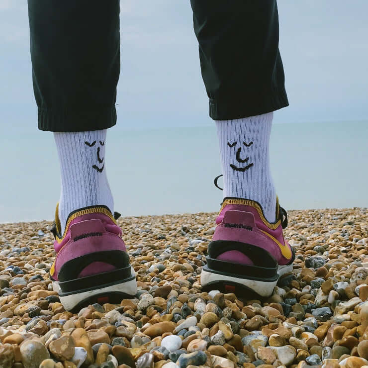 White Organic Cotton Smiley Socks by Leiho