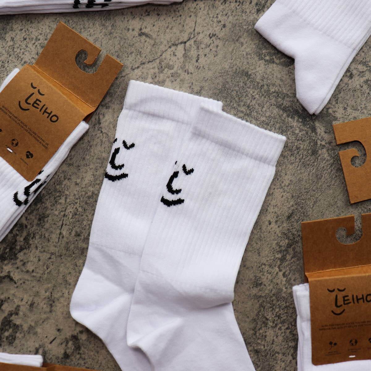 White Organic Cotton Smiley Socks by Leiho