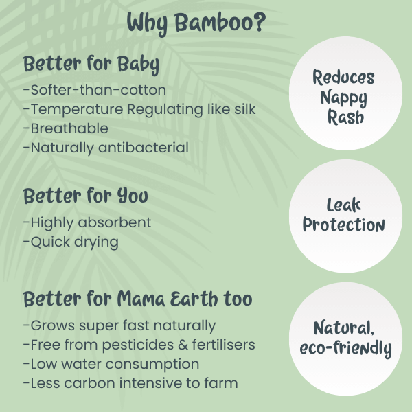 Chart detailing reasons why bamboo is a good choice for babies, users, and the environment.