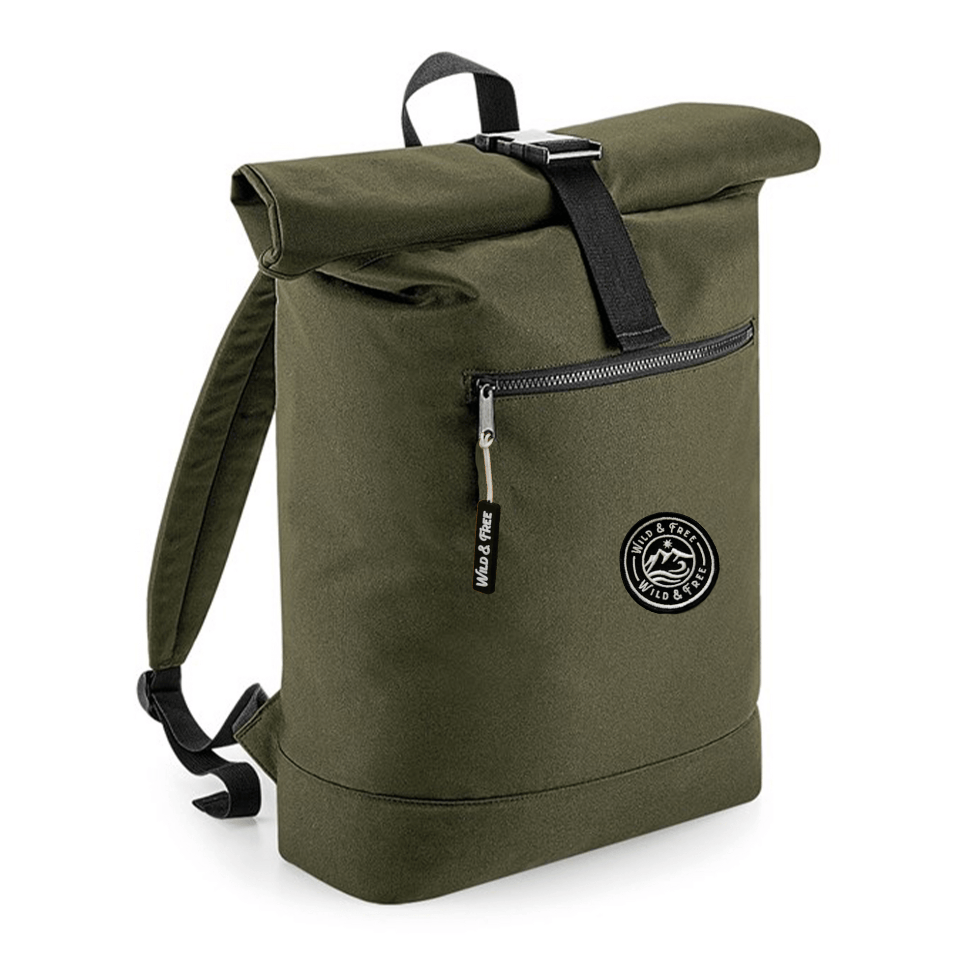 The Backpack in olive green, featuring padded straps and a zipper compartment, available at Alewk.club.