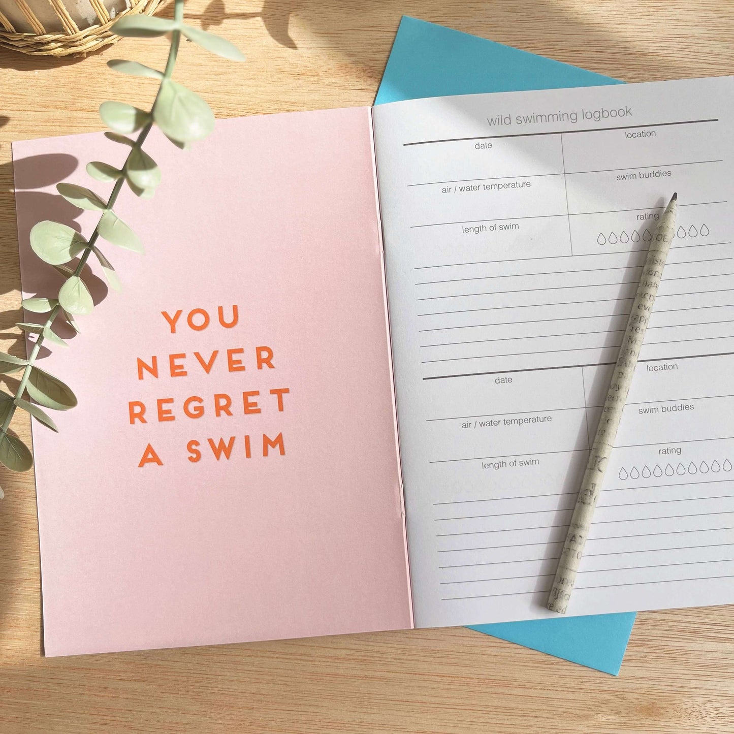 Wild Swimming Logbook: Into The Sea sea swimming notebook from Eco-Friendly-Online-Shop, designed for documenting open-water adventures in a sustainable format.
