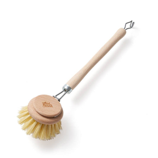 Wooden dish brush with replacement head from Eco-Friendly-Online-Shop, featuring natural bristles for a plastic-free, sustainable dishwashing routine.