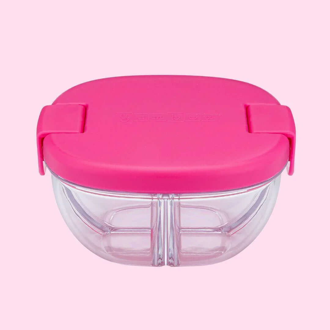 Yumbox Leakproof Snack Bowl - 3 Compartment - Pink, eco-friendly snack container for fresh on-the-go snacks.