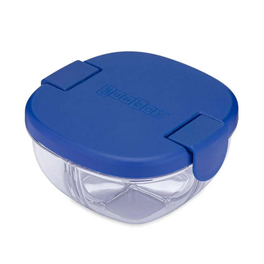 Yumbox Leakproof Snack Bowl - 3 Compartment in blue color, perfect for on-the-go snacking and eco-friendly storage.