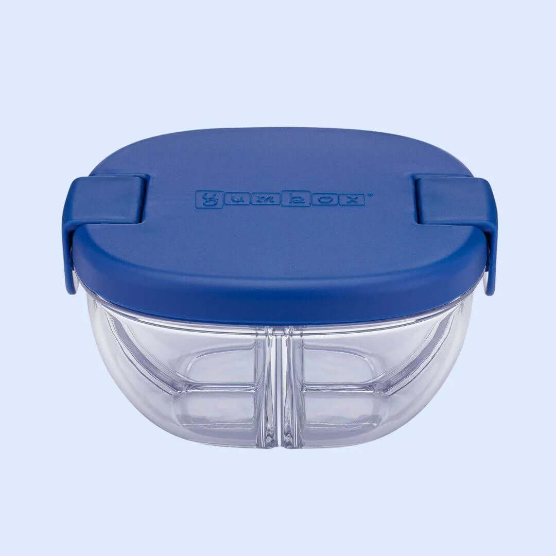 Yumbox Leakproof Snack Bowl - 3 Compartment in blue, ideal for eco-friendly snacking on the go from alewk.club.