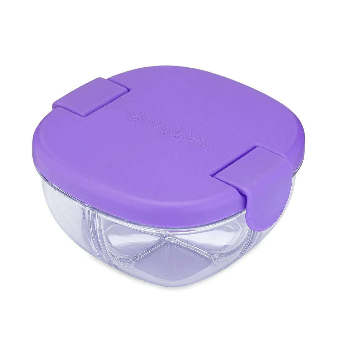 Yumbox Leakproof Snack Bowl - 3 Compartment in purple, eco-friendly, perfect for on-the-go snacks, from alewk.club.